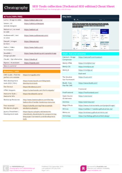 SEO Tools collection [Technical SEO edition] Cheat Sheet