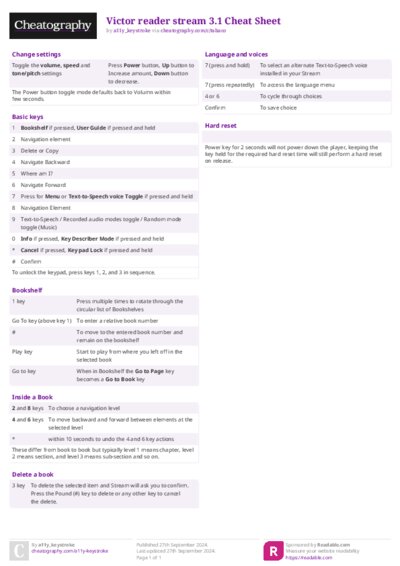 Victor reader stream 3.1 Cheat Sheet