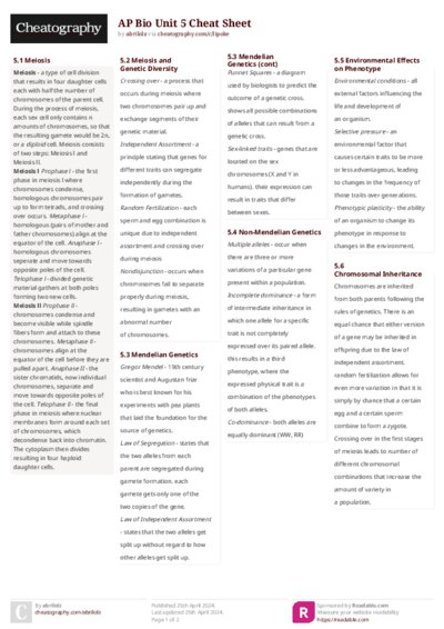 AP Bio Unit 5 Cheat Sheet