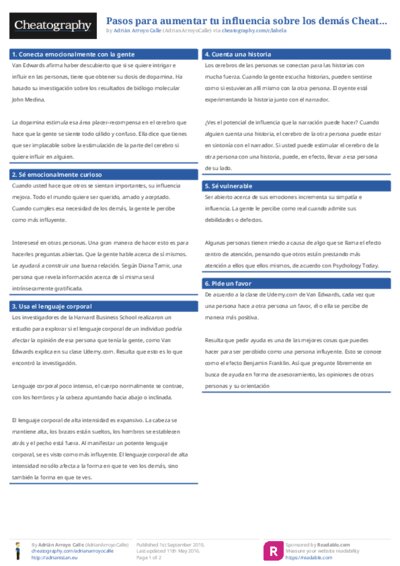 Pasos para aumentar tu influencia sobre los demás Cheat Sheet