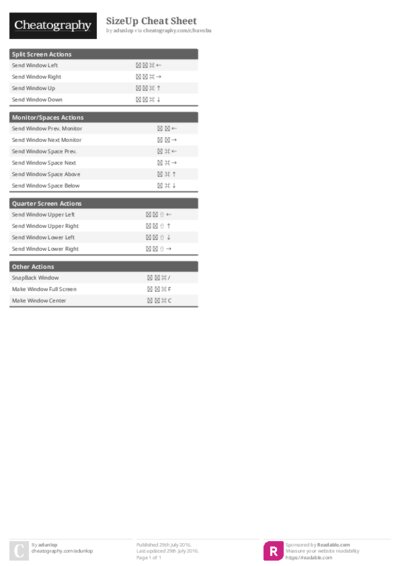SizeUp Cheat Sheet