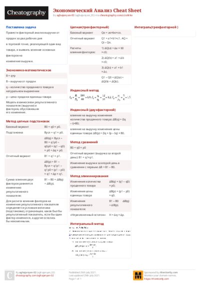 Экономический Анализ Cheat Sheet