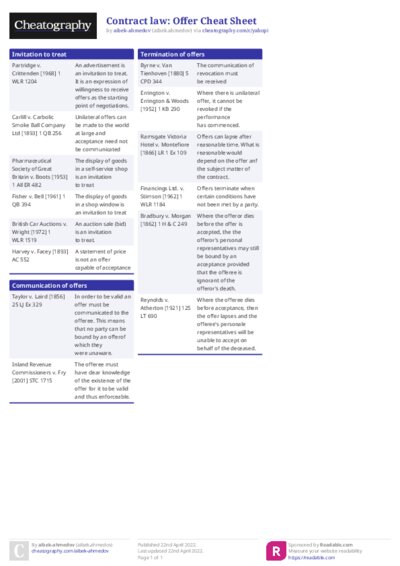 Contract law: Offer Cheat Sheet