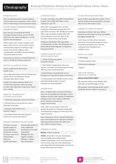 Konsep Pinjaman Menurut Perspektif Islam Cheat Sheet