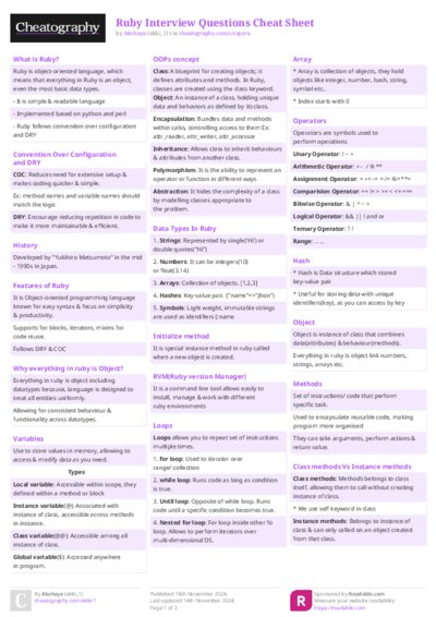Ruby Interview Questions Cheat Sheet