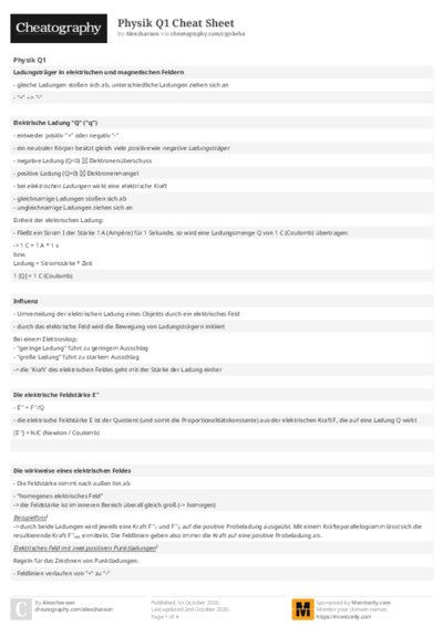 Physik Q1 Cheat Sheet