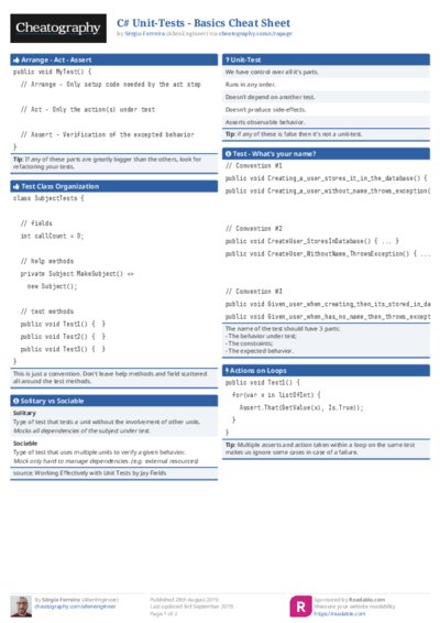 C# Unit-Tests - Basics Cheat Sheet