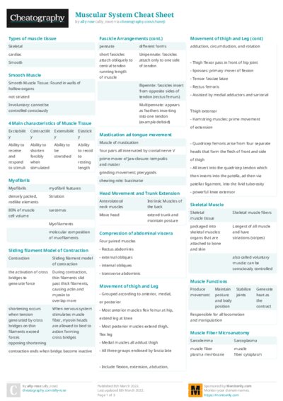Muscular System Cheat Sheet