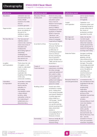 ENGL3320 Cheat Sheet