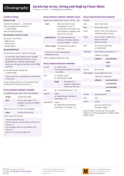 JavaScript Array, String and RegExp Cheat Sheet