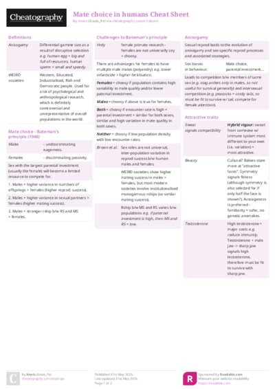 Mate choice in humans Cheat Sheet