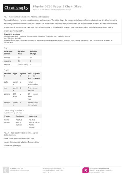 Physics GCSE Paper 2 Cheat Sheet