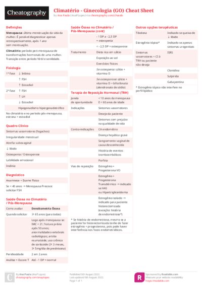 Climatério - Ginecologia (GO) Cheat Sheet