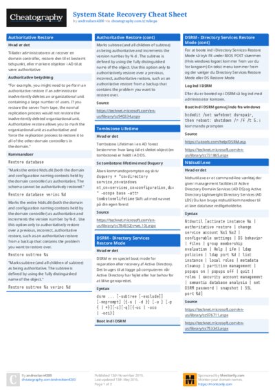 System State Recovery Cheat Sheet