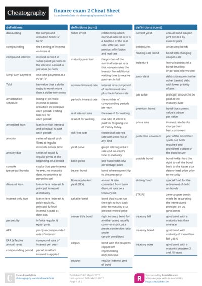 finance exam 2 Cheat Sheet