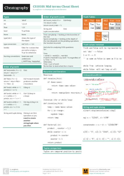 CS1010S Mid terms Cheat Sheet