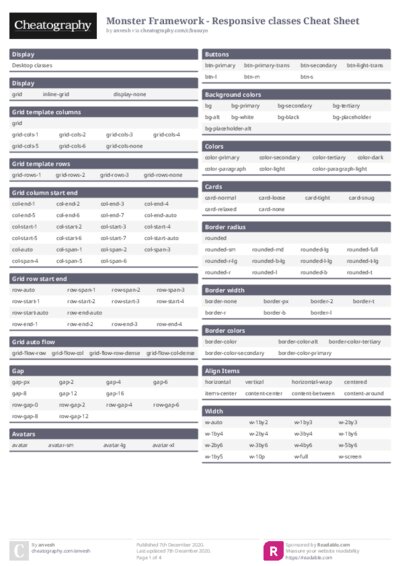 Monster Framework - Responsive classes Cheat Sheet
