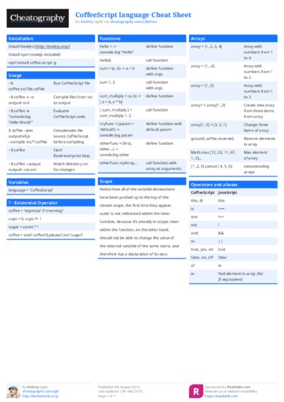 CoffeeScript language Cheat Sheet