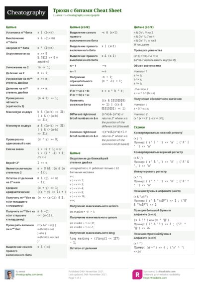 Трюки с битами Cheat Sheet