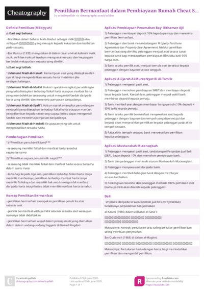 Pemilikan Bermanfaat dalam Pembiayaan Rumah Cheat Sheet