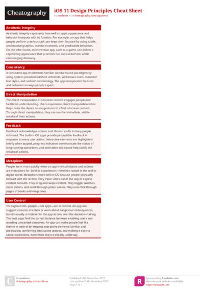 iOS 11 Design Principles Cheat Sheet