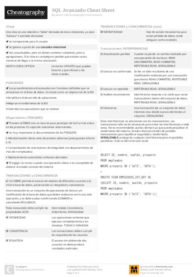 SQL Avanzado Cheat Sheet
