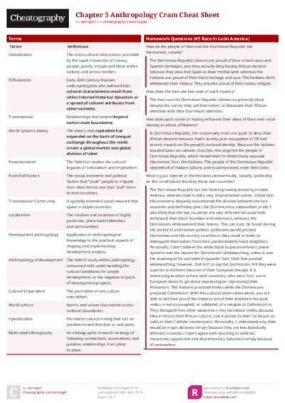 Chapter 5 Anthropology Cram Cheat Sheet