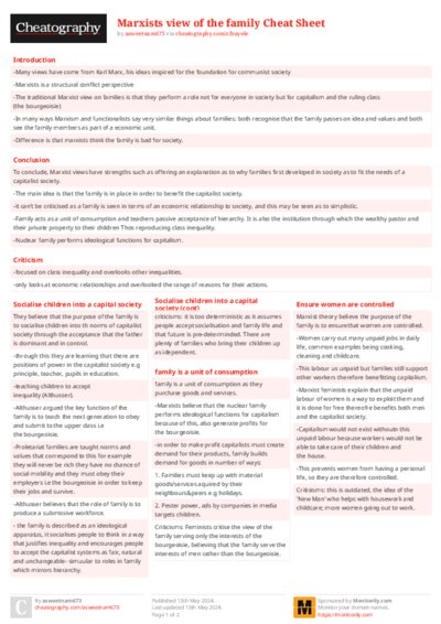 Marxists view of the family Cheat Sheet
