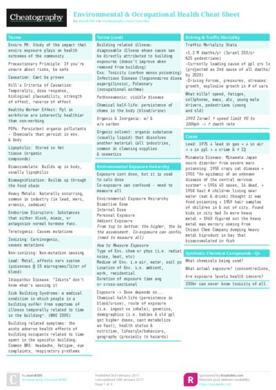 Environmental & Occupational Health Cheat Sheet