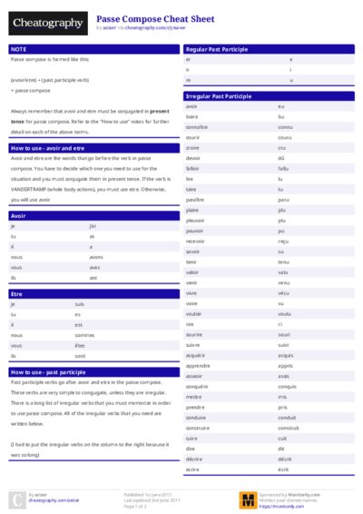 Passe Compose Cheat Sheet