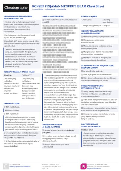 KONSEP PINJAMAN MENURUT ISLAM Cheat Sheet