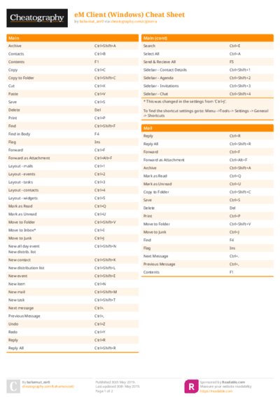 eM Client (Windows) Cheat Sheet