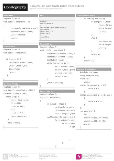 Linked List and Hash Table Cheat Sheet