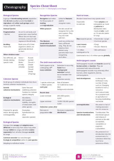 Species Cheat Sheet