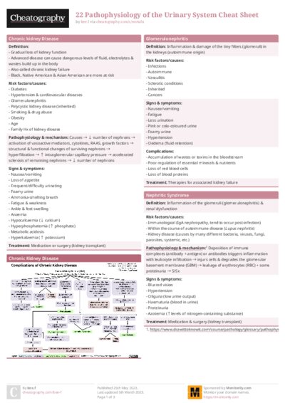 22 Pathophysiology of the Urinary System Cheat Sheet