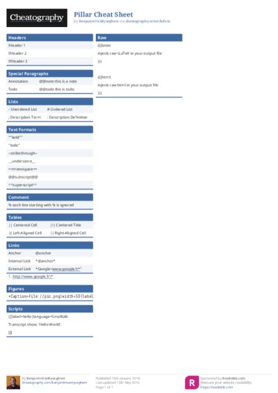 Pillar Cheat Sheet