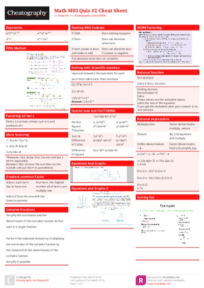 Math M03 Quiz #2 Cheat Sheet