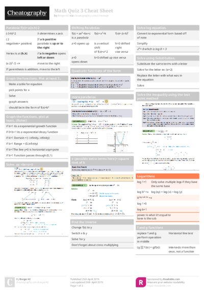 Math Quiz 3 Cheat Sheet