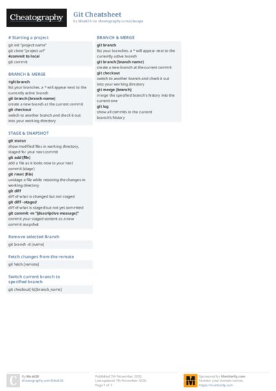 Git Cheatsheet Cheat Sheet