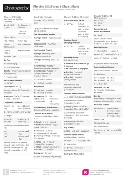 Physics MidTerm 1 Cheat Sheet