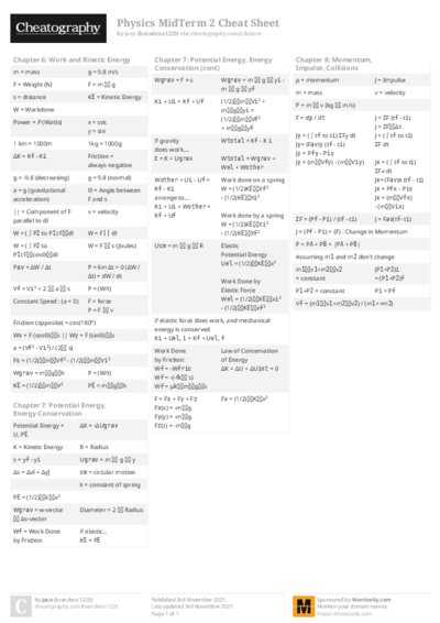 Physics MidTerm 2 Cheat Sheet