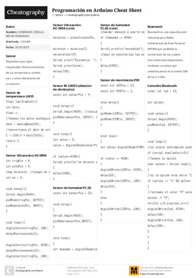 Programación en Arduino Cheat Sheet