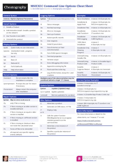 MSIEXEC Command Line Options Cheat Sheet