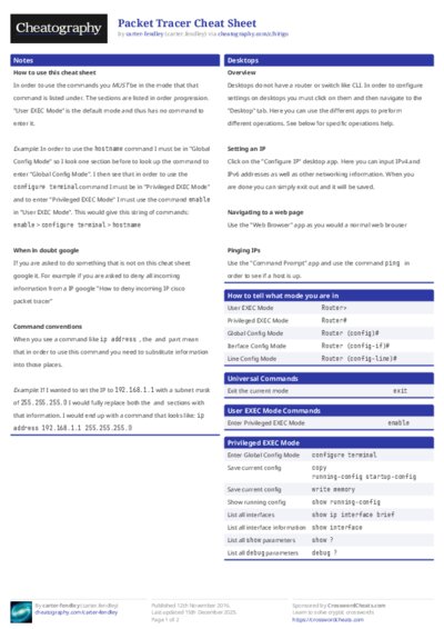 Packet Tracer Cheat Sheet