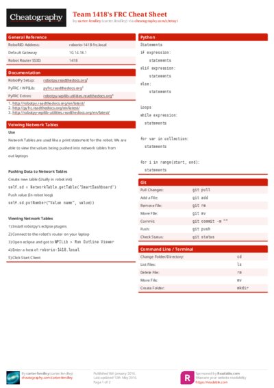 Team 1418's FRC Cheat Sheet