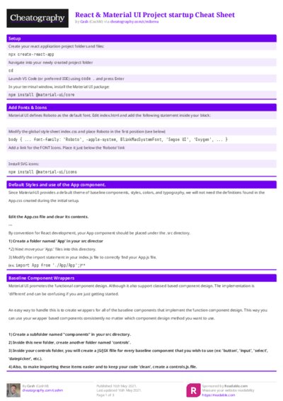 React & Material UI Project startup Cheat Sheet