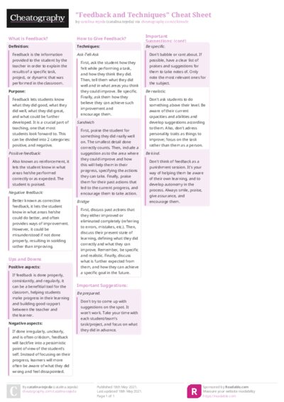 "Feedback and Techniques" Cheat Sheet