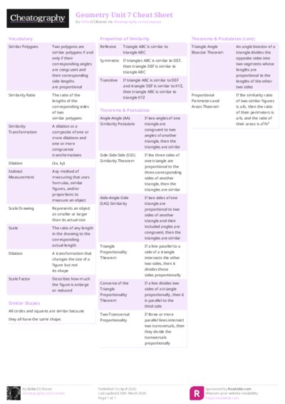 Geometry Unit 7 Cheat Sheet