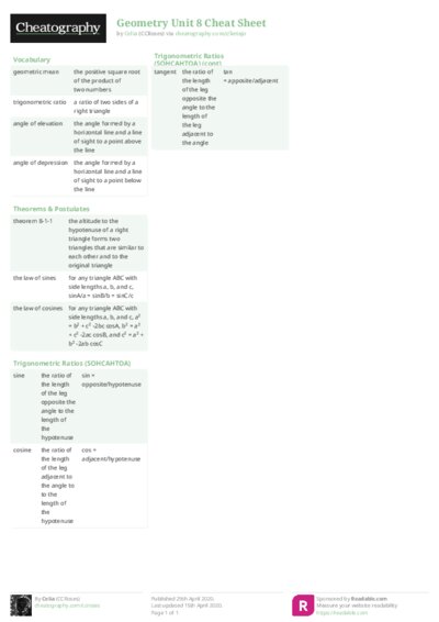 Geometry Unit 8 Cheat Sheet