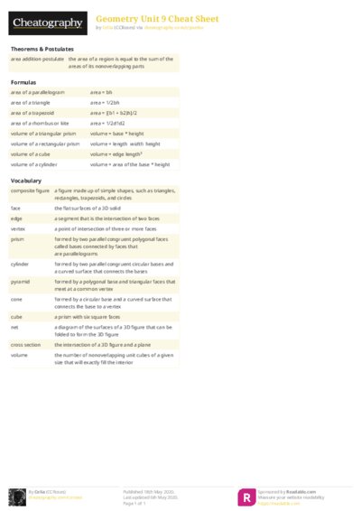 Geometry Unit 9 Cheat Sheet